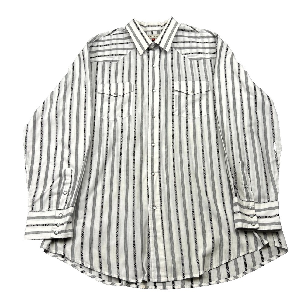 Roper Western Shirt Mens 2XL White Striped Cotton Pearl Snap Cowboy Ranch Wear
